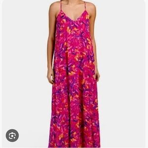Nicole Miller Women's Floral Satin Slip Maxi Dress Racerback Pockets - M NWT
